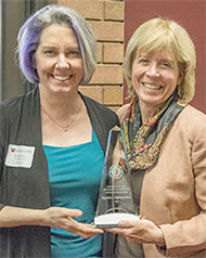 Jaqueline Kiplinger (left) with Department of Chemistry Chair and Distinguished Professor Cynthia Burrows.