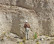 Giday    WoldeGabriel    examines     a    volcanic    outcrop